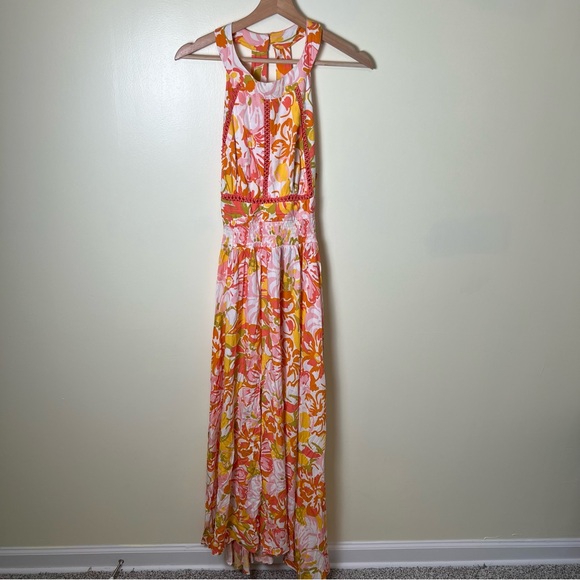 Abel The Label Dresses & Skirts - Abel The Label Anthropologie Smocked Waist Floral Halter Maxi Dress Orange Large